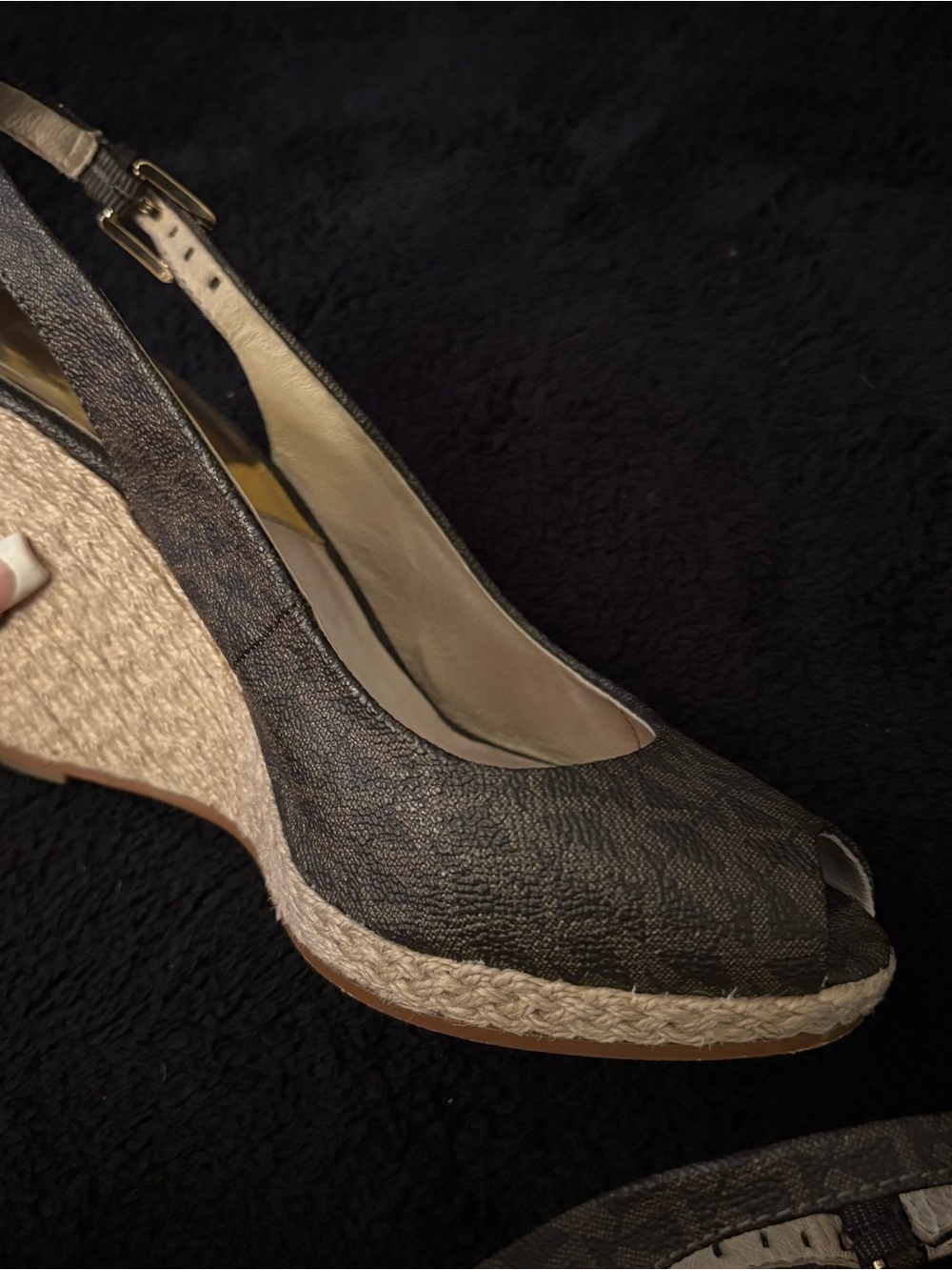 Michael Kors Brown Logo Tote with Espadrille Wedge Sandals heels size 7’5 heel!! - Picture 15 of 15